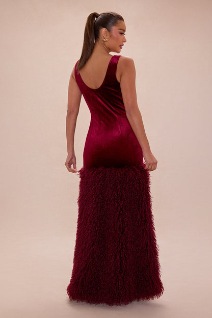 Star Studded Velvet Maxi Dress - Burgundy