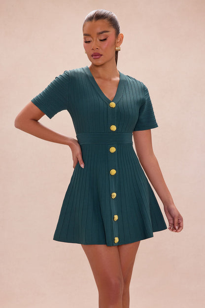 Shelly Button Up Mini Dress - Hunter