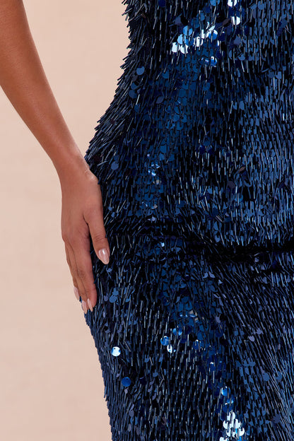 Maribelle Sleeveless Sequin Midi Dress - Navy