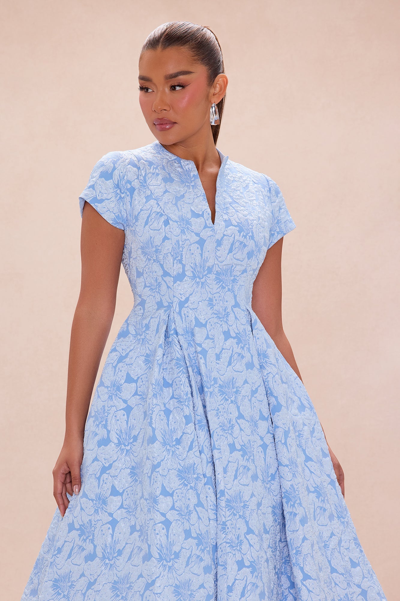 Maribelle Jacquard Midi Dress - Light Blue