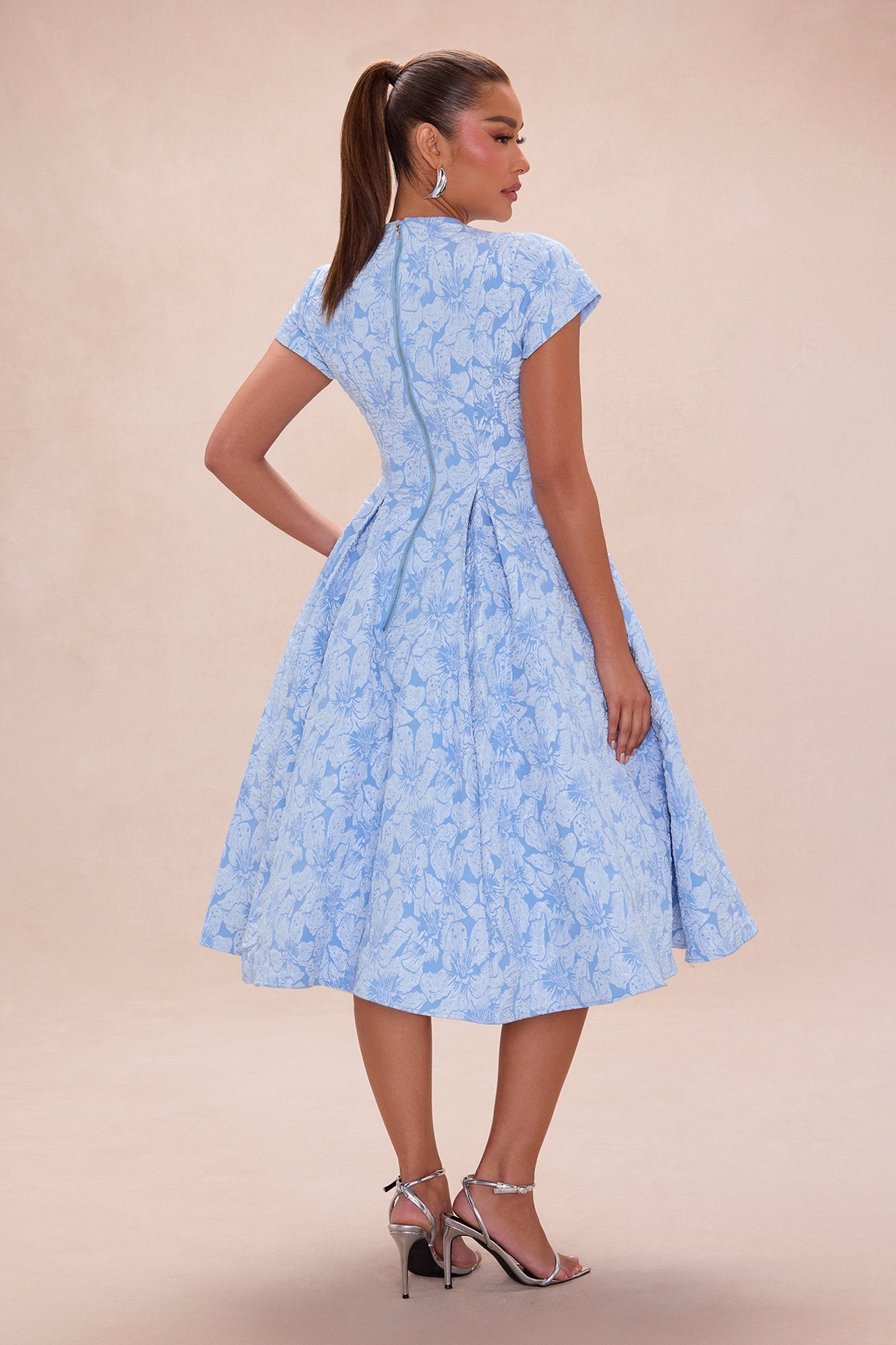 Maribelle Jacquard Midi Dress - Light Blue