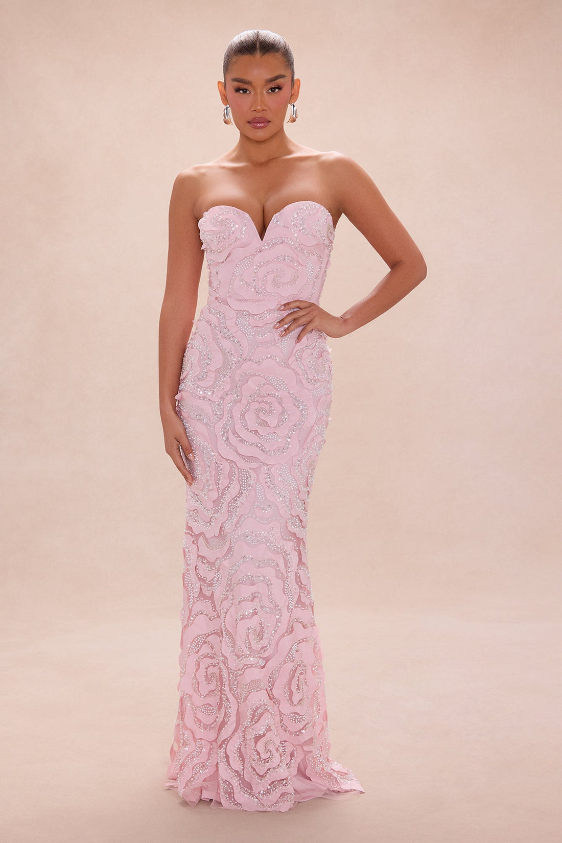 Elaine Embellished Sequin Gown - Light Pink