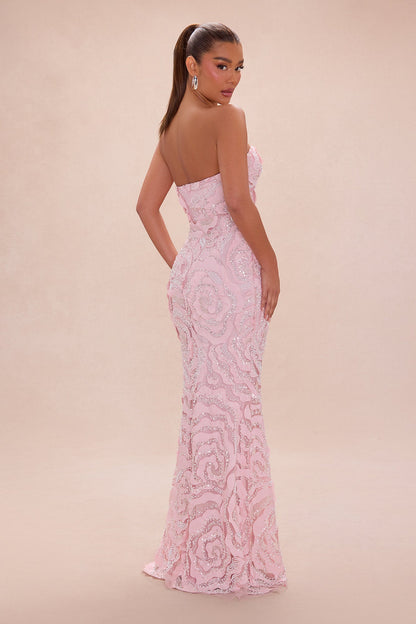 Elaine Embellished Sequin Gown - Light Pink