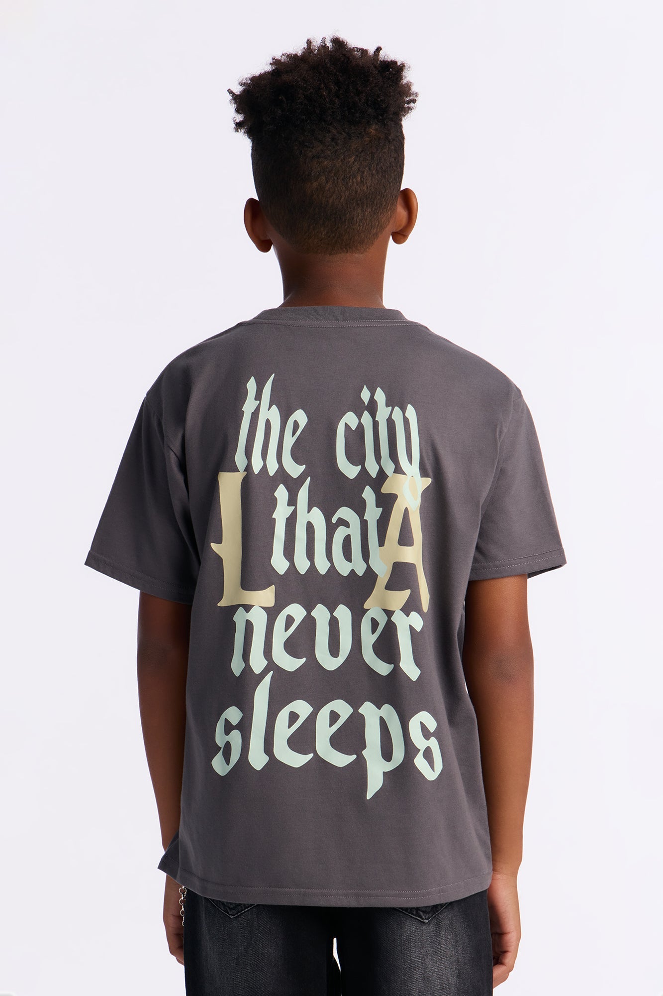 Mini LA Never Sleeps Short Sleeve Tee - Charcoal