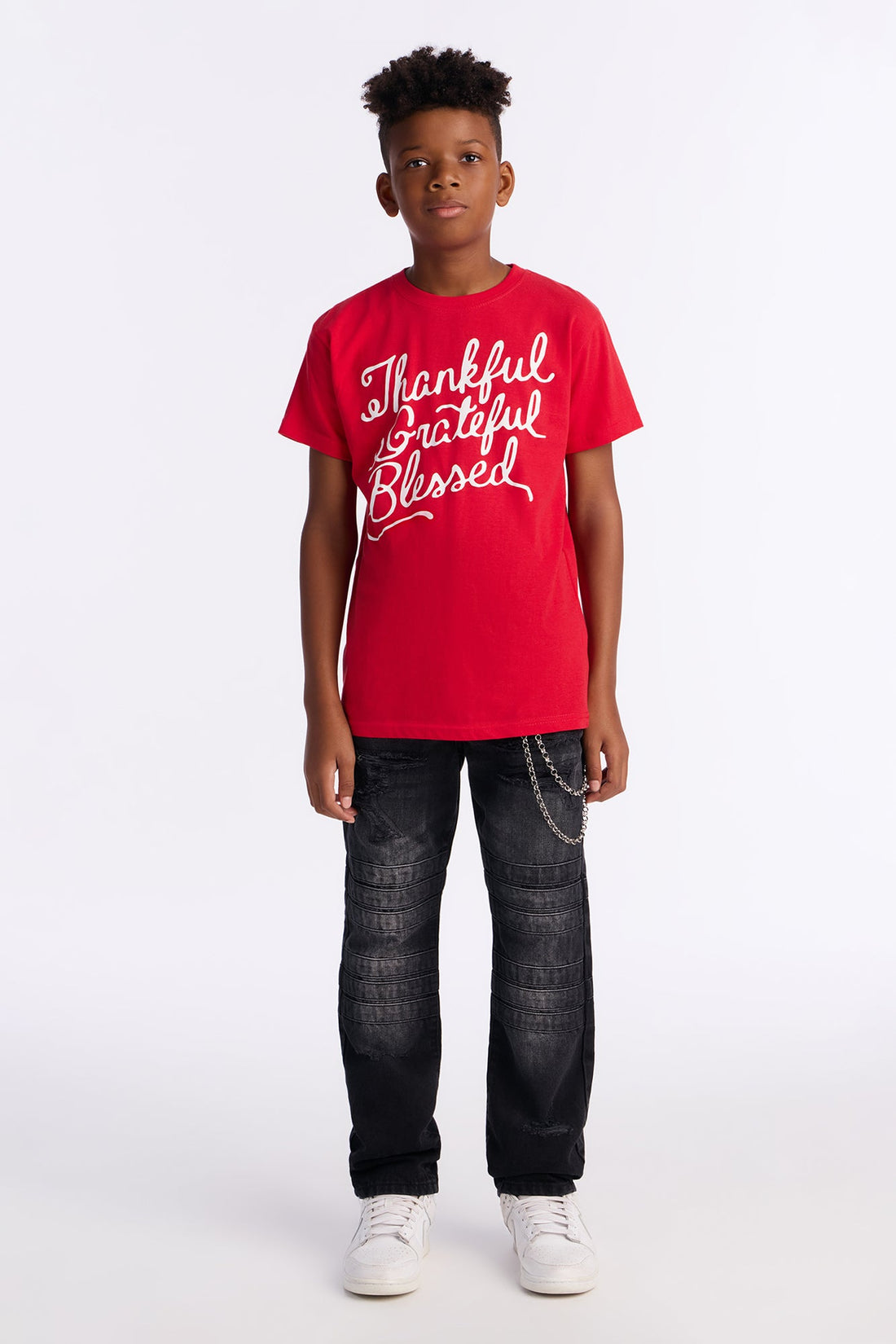Mini Thankful Grateful Blessed Short Sleeve Tee - Red
