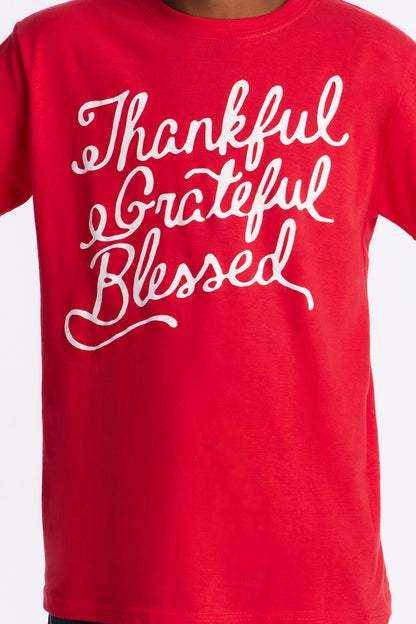 Mini Thankful Grateful Blessed Short Sleeve Tee - Red