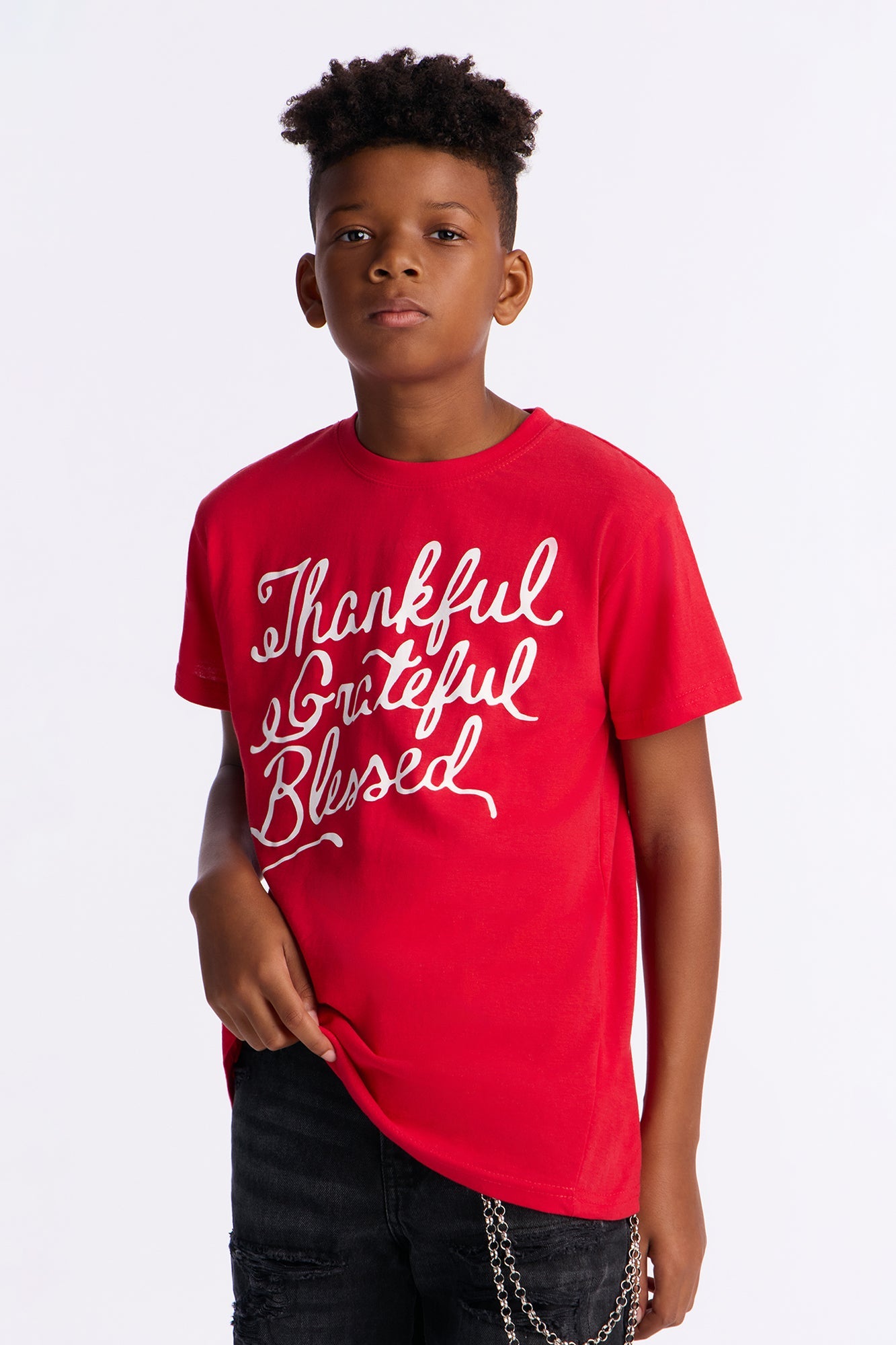 Mini Thankful Grateful Blessed Short Sleeve Tee - Red