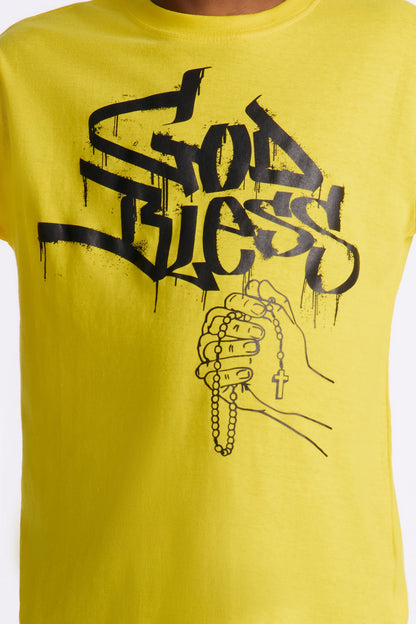 Mini God Bless Short Sleeve Tee - Yellow