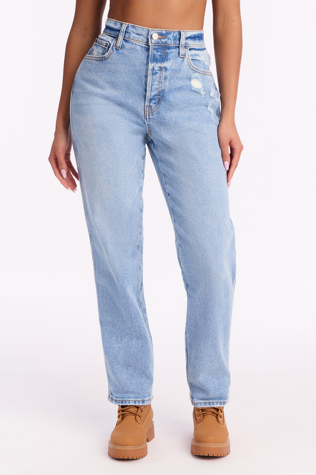 90s Roll Cuff Mom Jeans - Light Wash