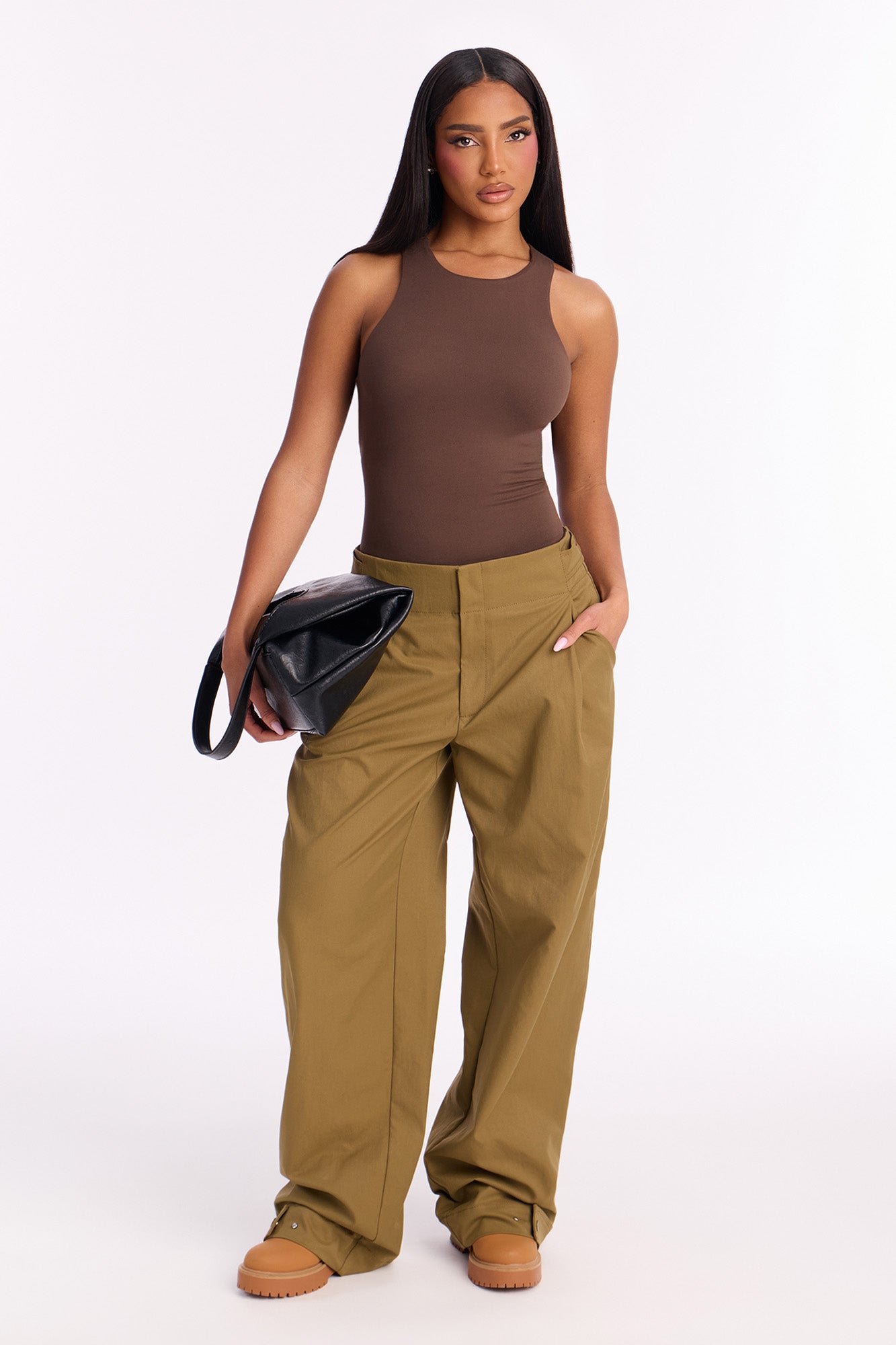 Cami Wide Leg Brushed Twill Pant 32″ - Olive