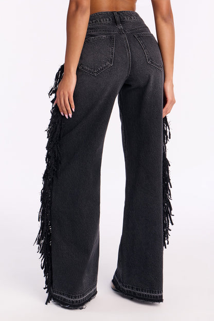 On The Fringes Wide Leg Jeans - Black Wash