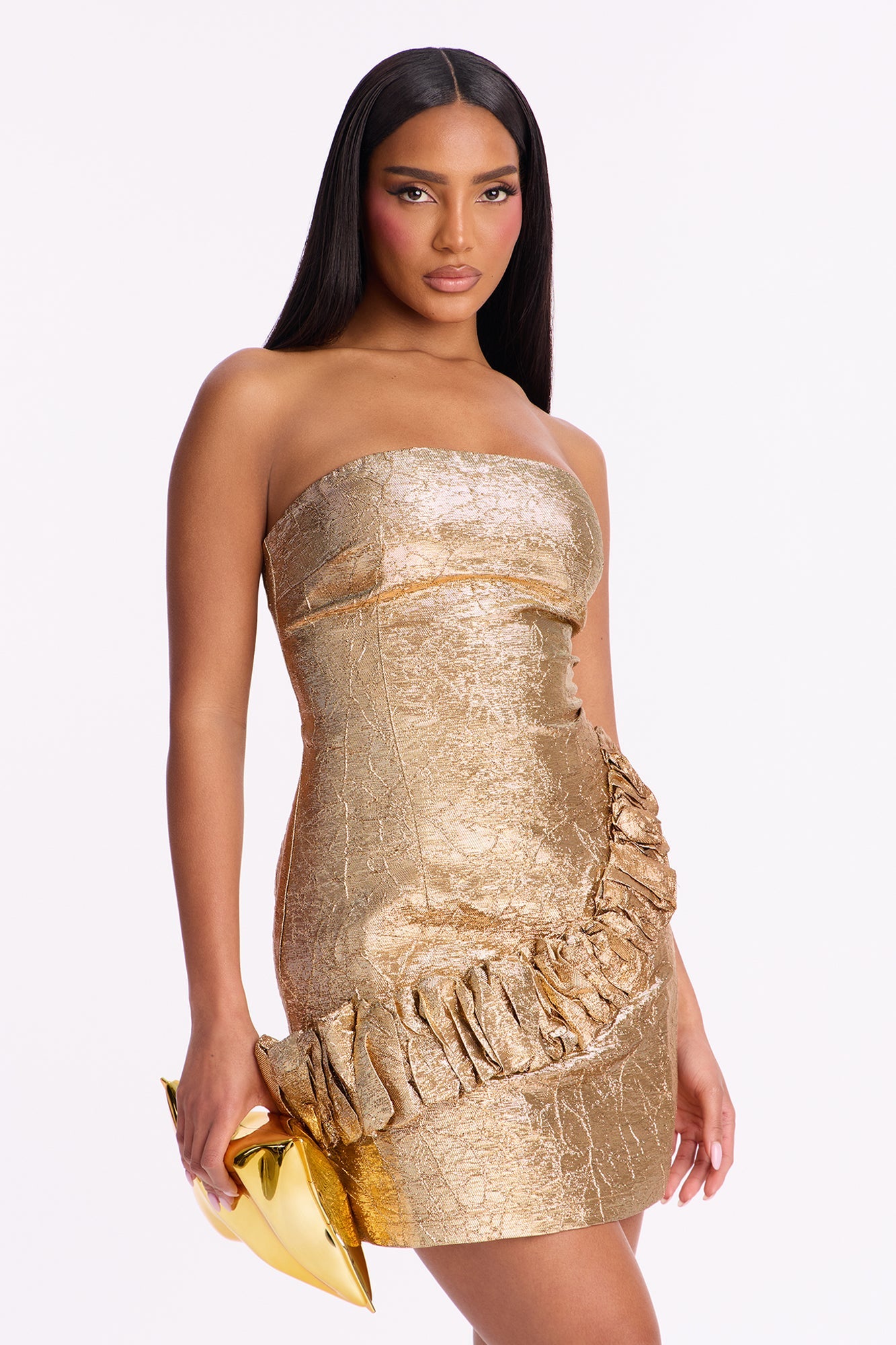 In The Spirit Strapless Metallic Mini Dress - Gold