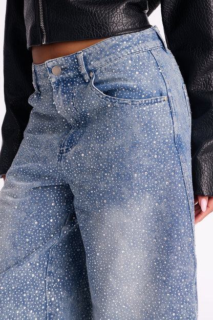 Diamonds Are Forever Embellished Denim Jorts - Medium Wash