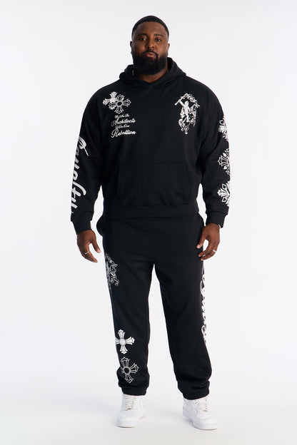 Loyalty Royalty Cross Oversized Hoodie - Black