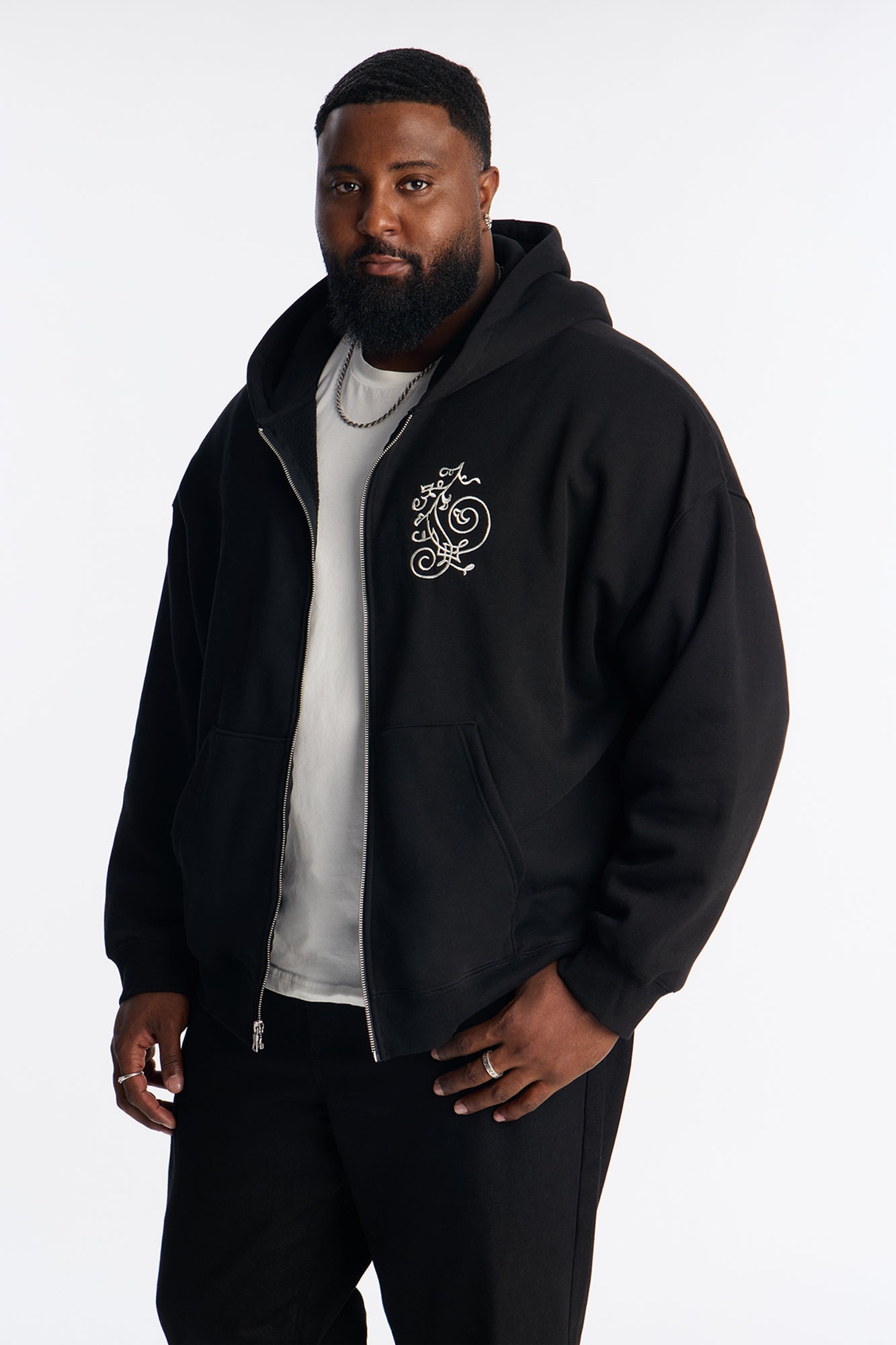Angelic Tunes Oversized Heavyweight Zip Up Hoodie - Black