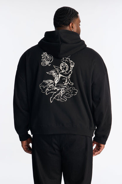 Angelic Tunes Oversized Heavyweight Zip Up Hoodie - Black