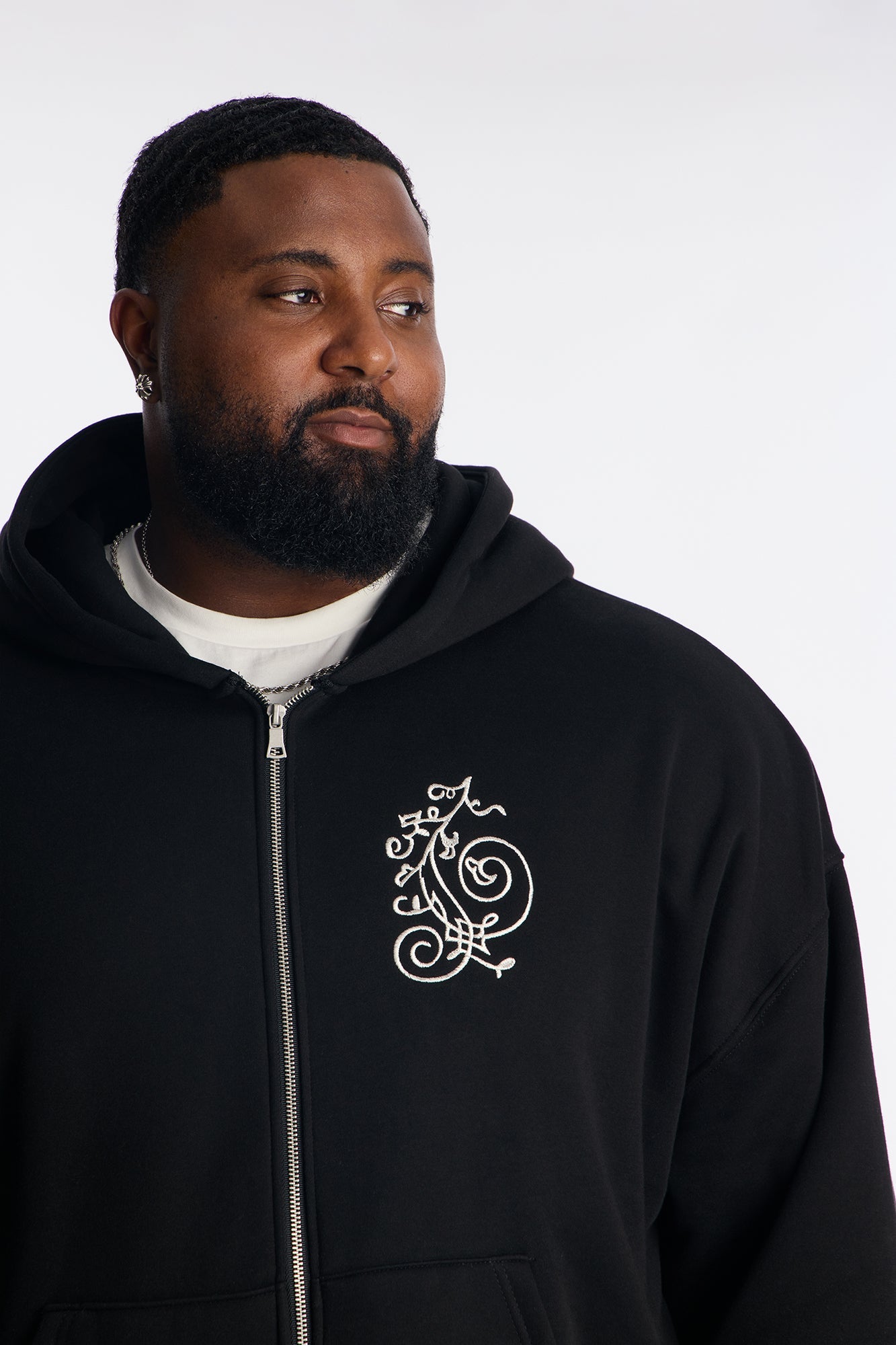 Angelic Tunes Oversized Heavyweight Zip Up Hoodie - Black