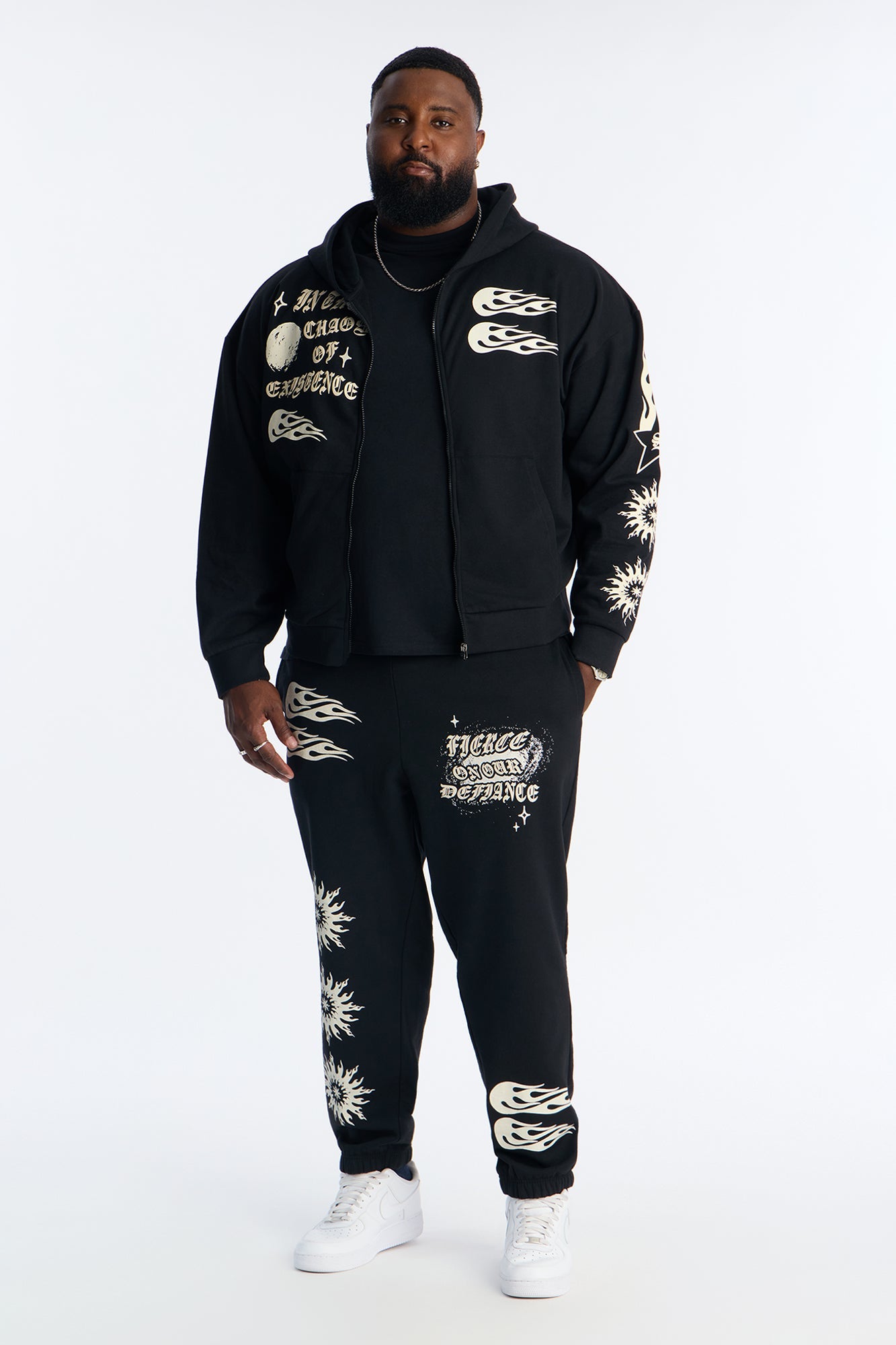 In The Chaos Zip Up Oversized Hoodie - Black