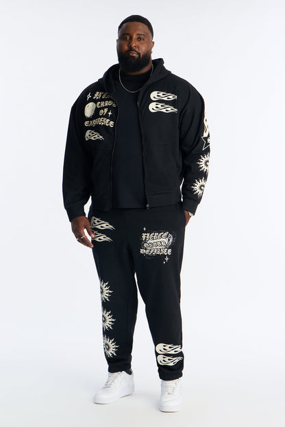 In The Chaos Zip Up Oversized Hoodie - Black