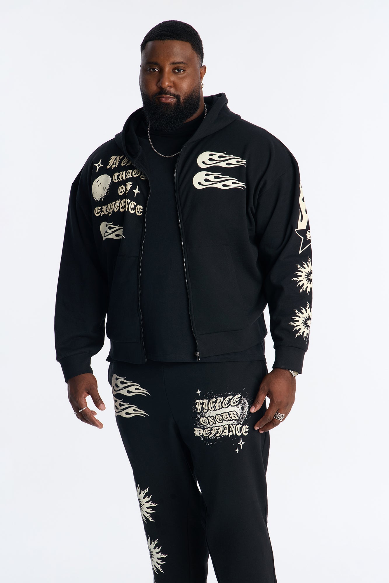 In The Chaos Zip Up Oversized Hoodie - Black