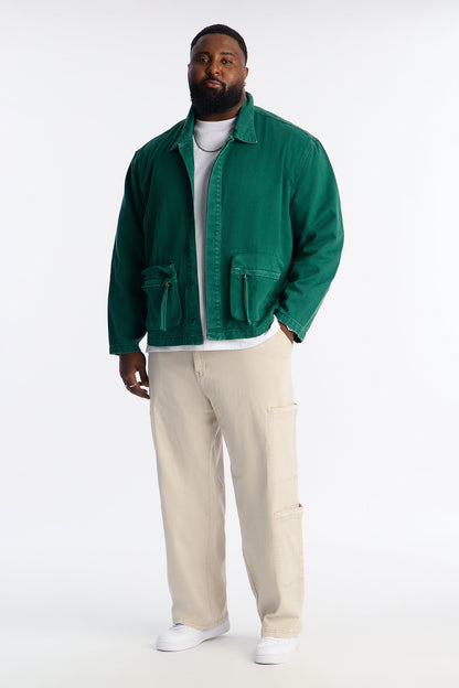 Relaxed Canvas Utility Work Jacket - Green