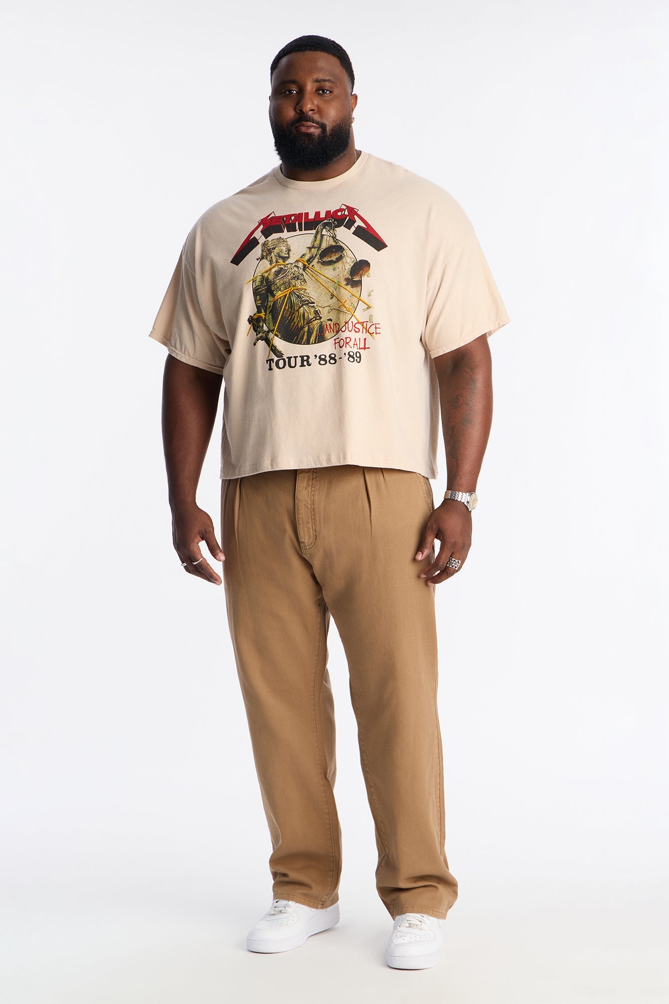 Metallica And Justice For All Tour 89 Boxy Short Sleeve Tee - Sand
