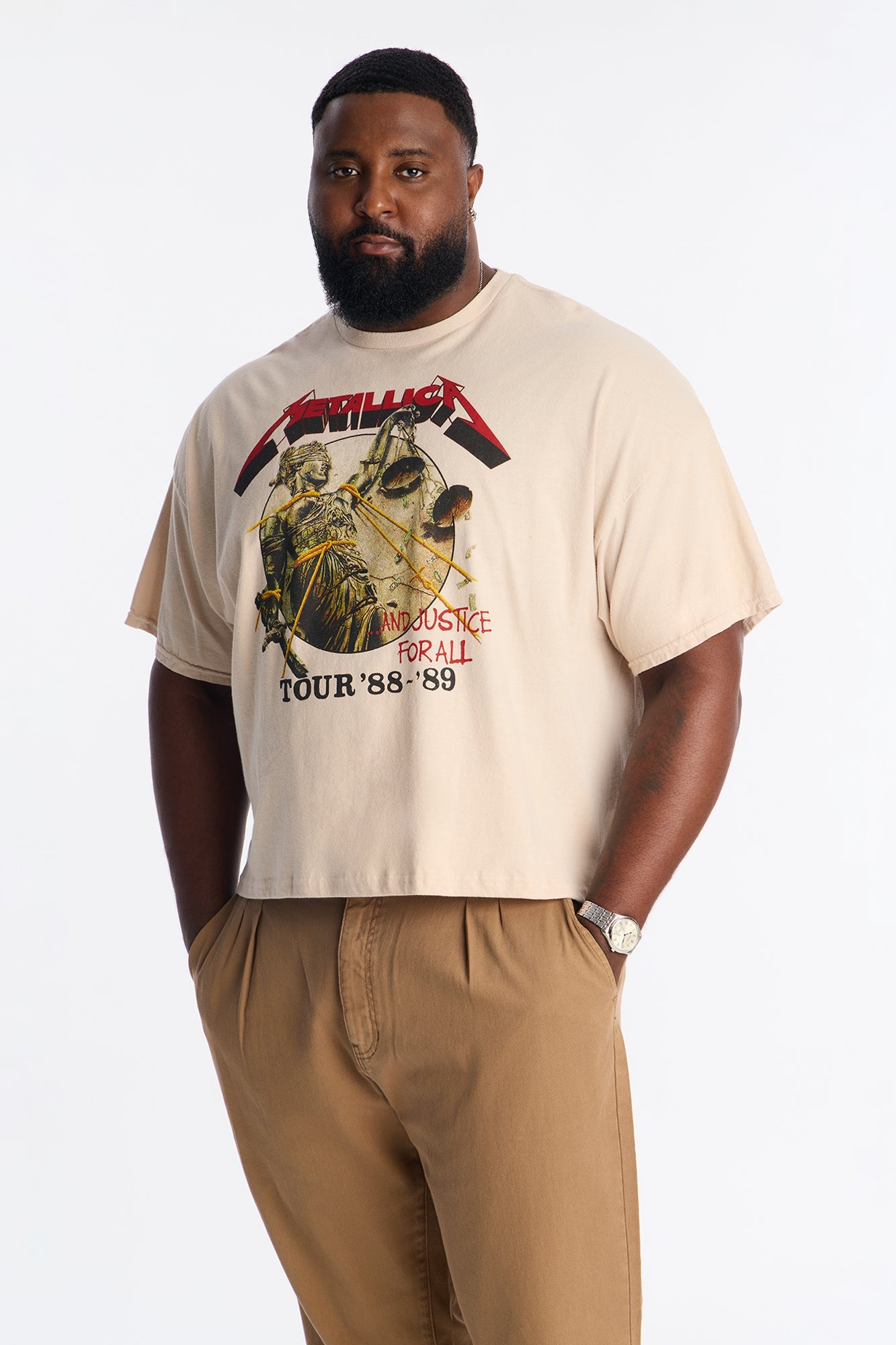 Metallica And Justice For All Tour 89 Boxy Short Sleeve Tee - Sand