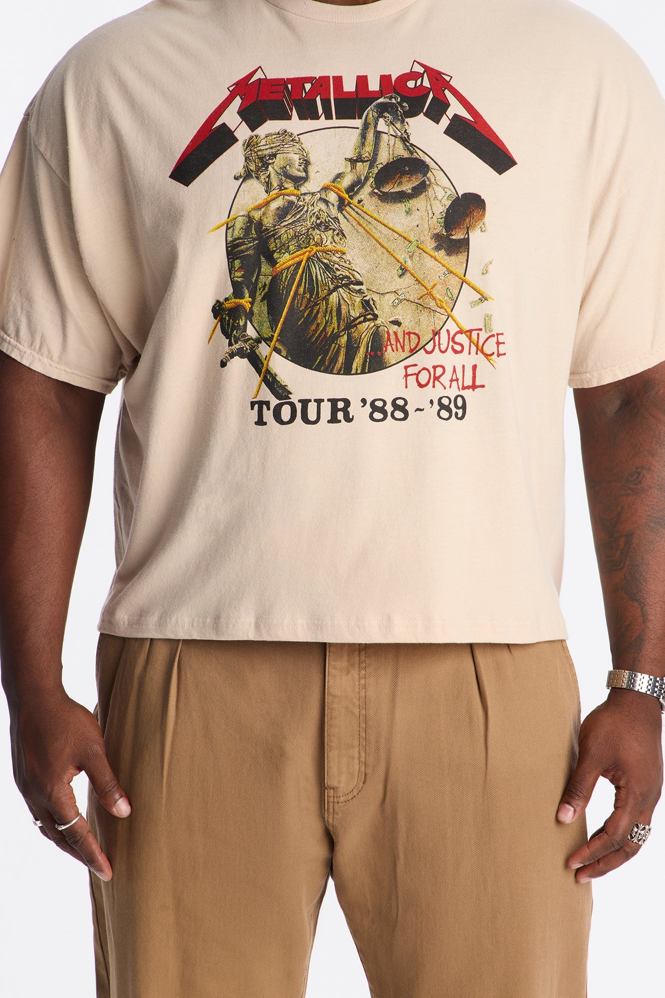 Metallica And Justice For All Tour 89 Boxy Short Sleeve Tee - Sand