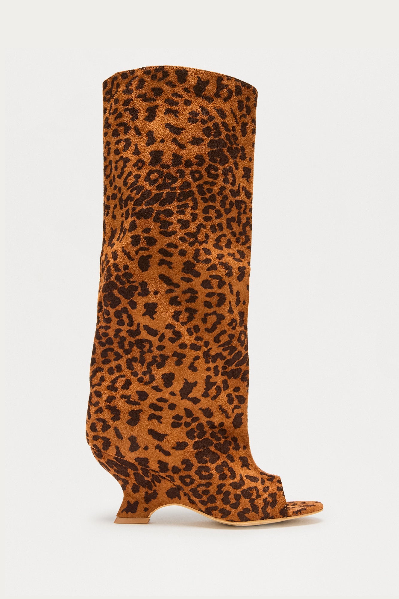 Hills Peep Toe Suede Boots - Leopard