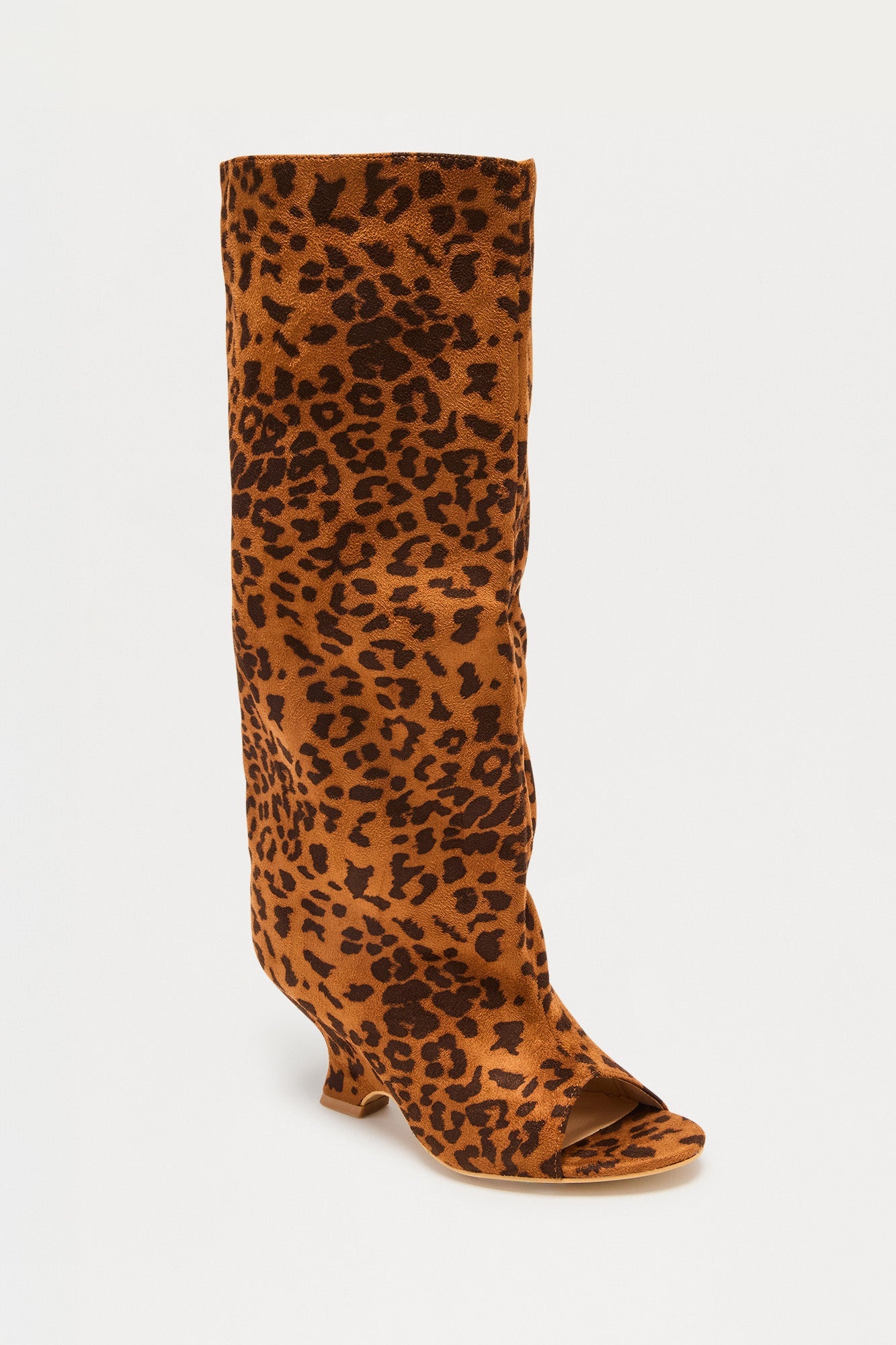 Hills Peep Toe Suede Boots - Leopard