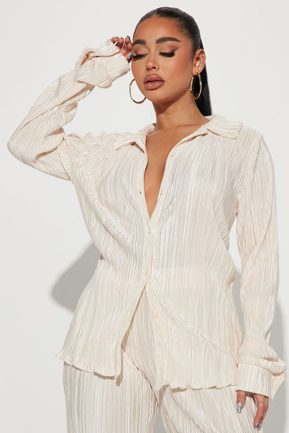 Pick Me Plisse Pant Set - Cream