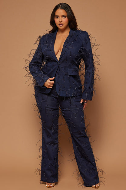 Juliette Embellished Feather Pant - Dark Wash