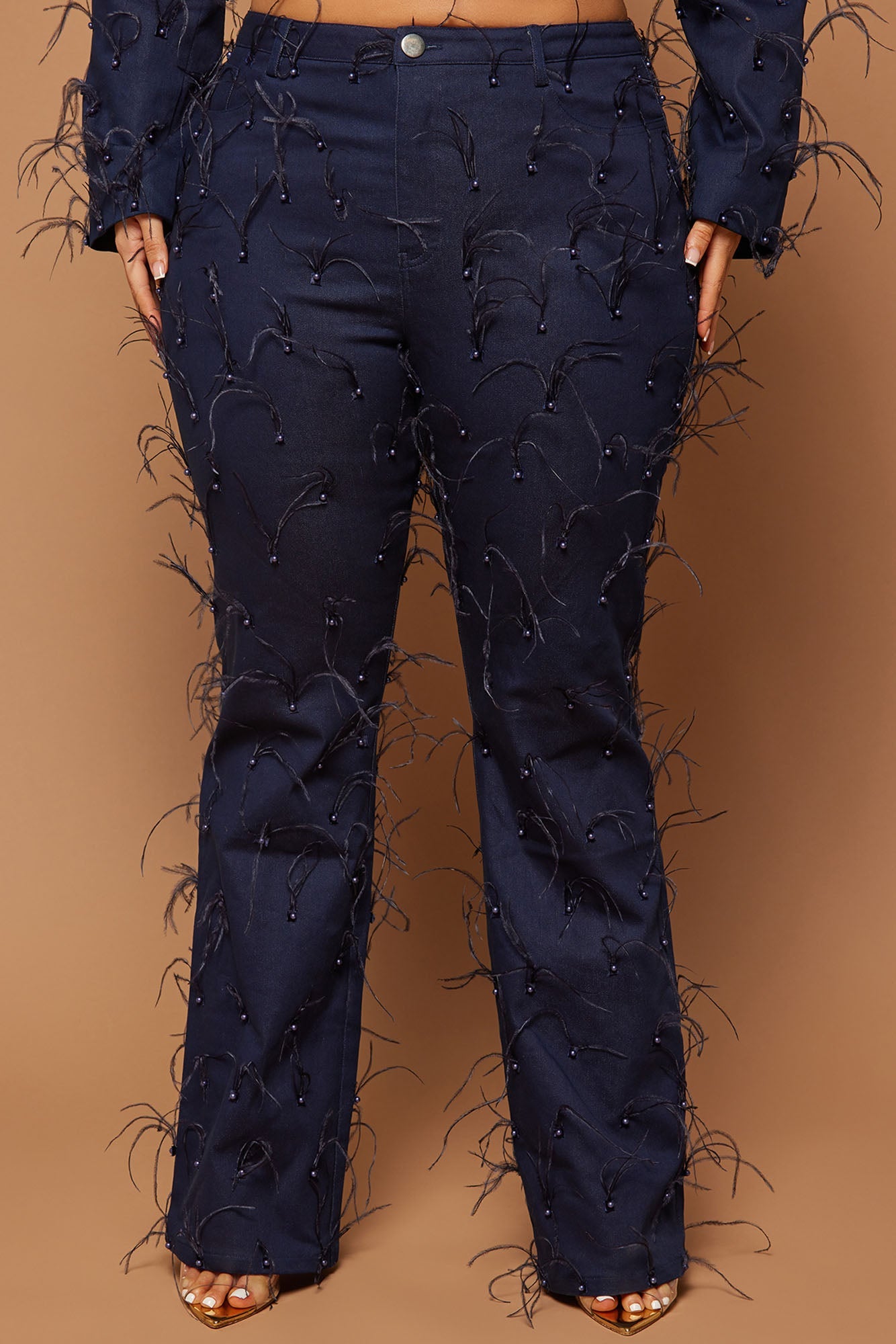 Juliette Embellished Feather Pant - Dark Wash