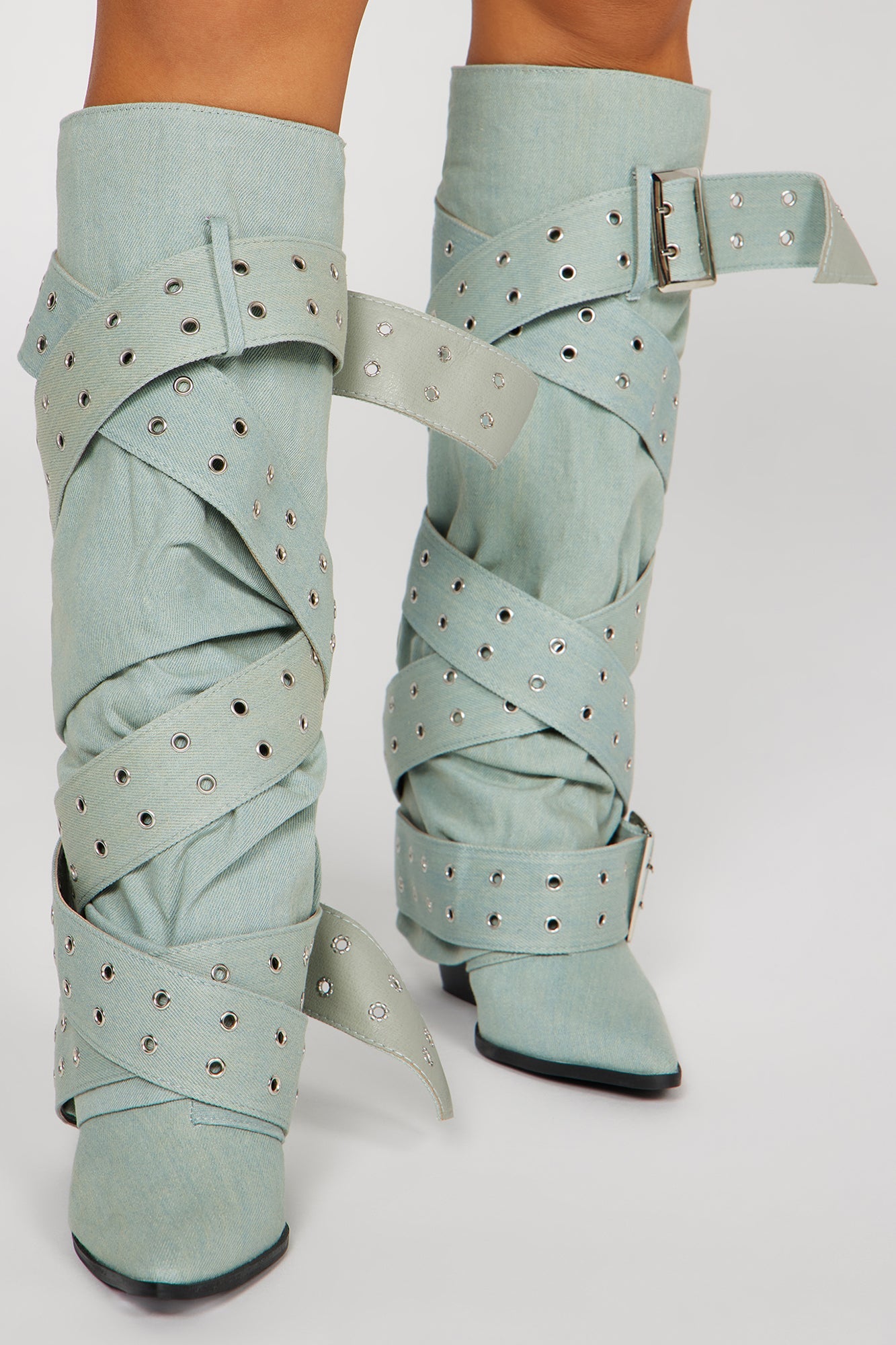 Tie You Down Overlay Boots - Light Wash