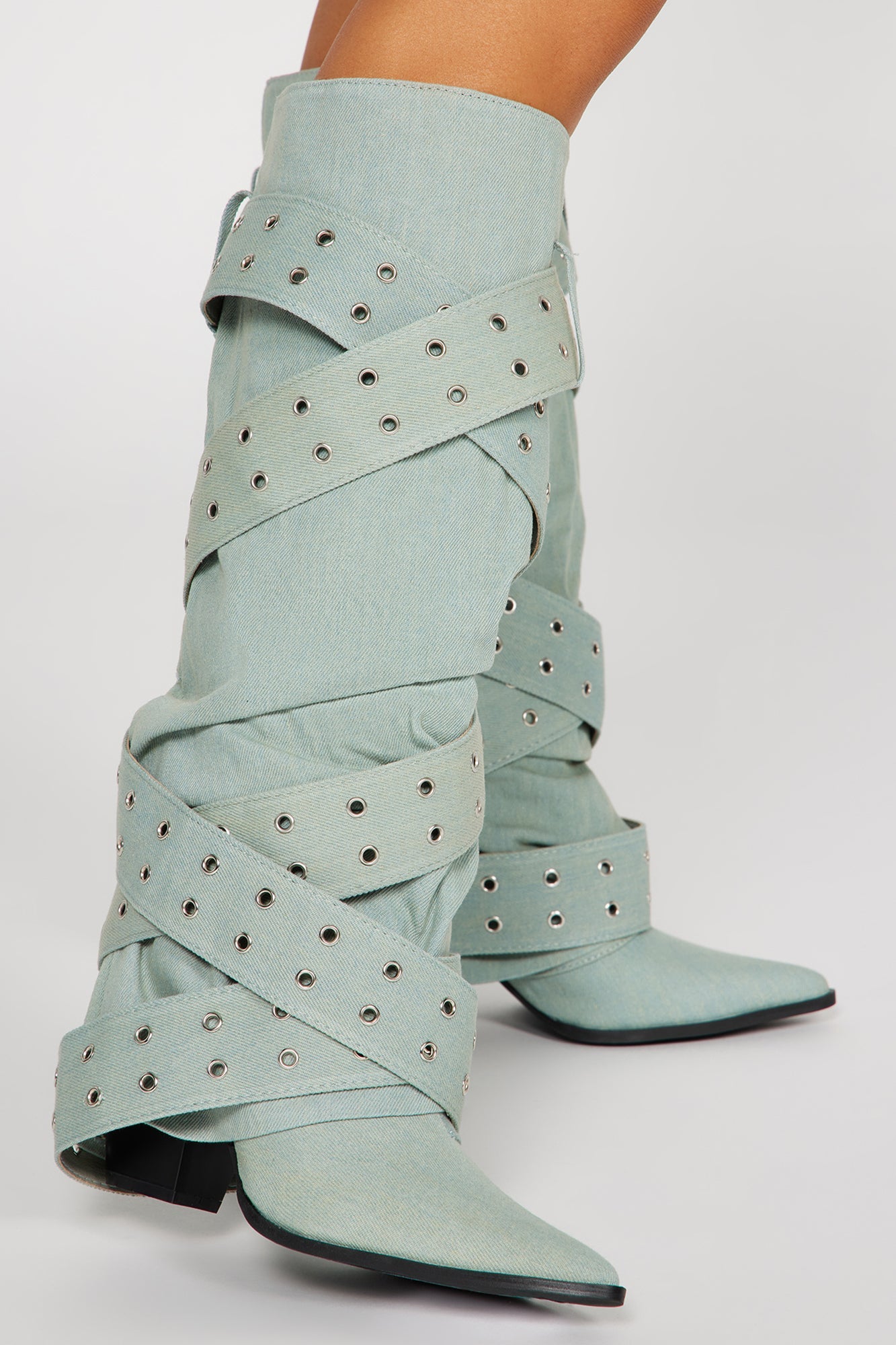 Tie You Down Overlay Boots - Light Wash