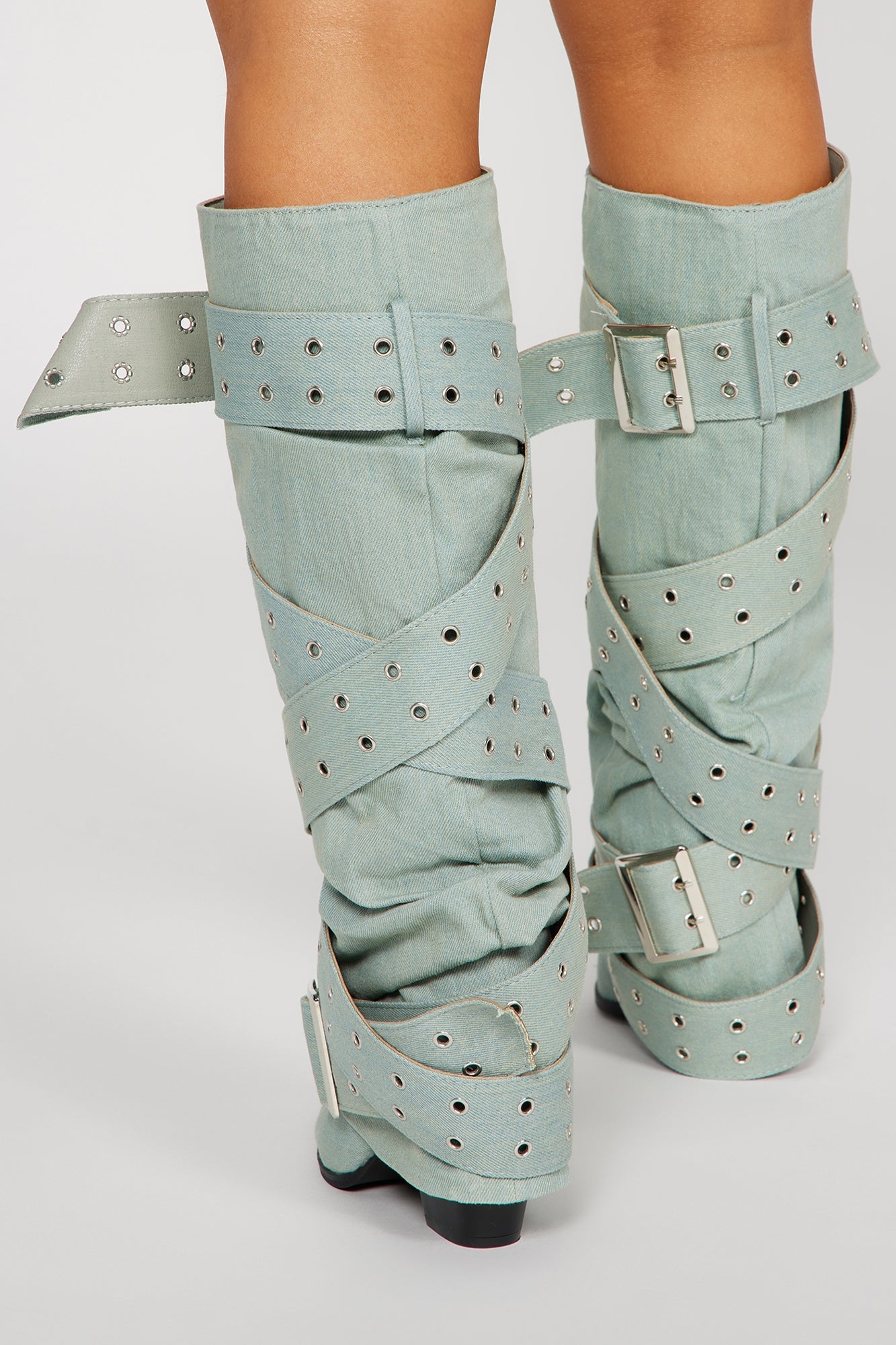 Tie You Down Overlay Boots - Light Wash
