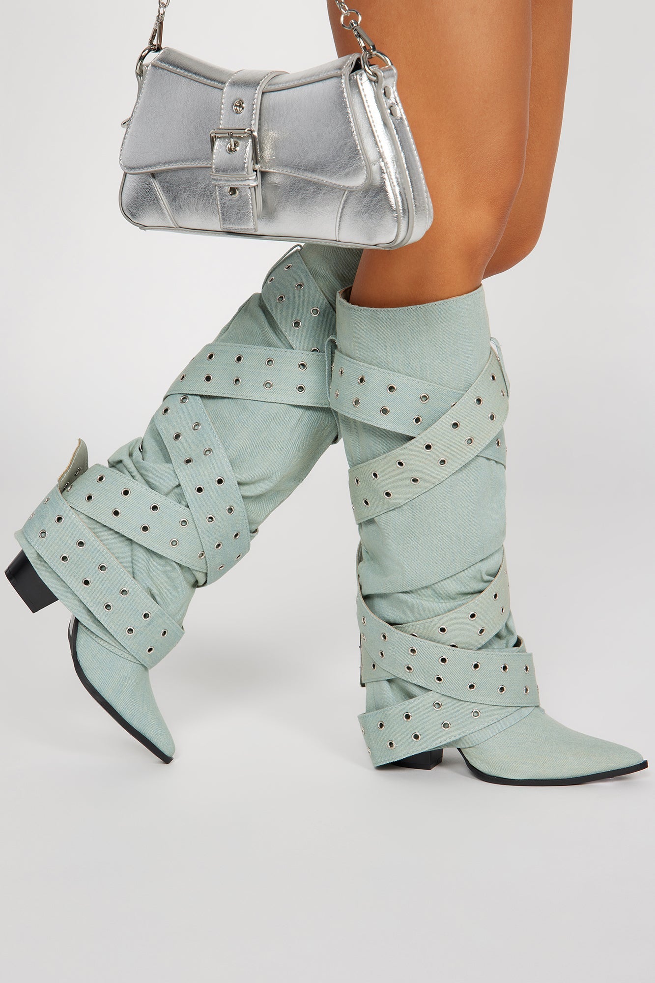 Tie You Down Overlay Boots - Light Wash