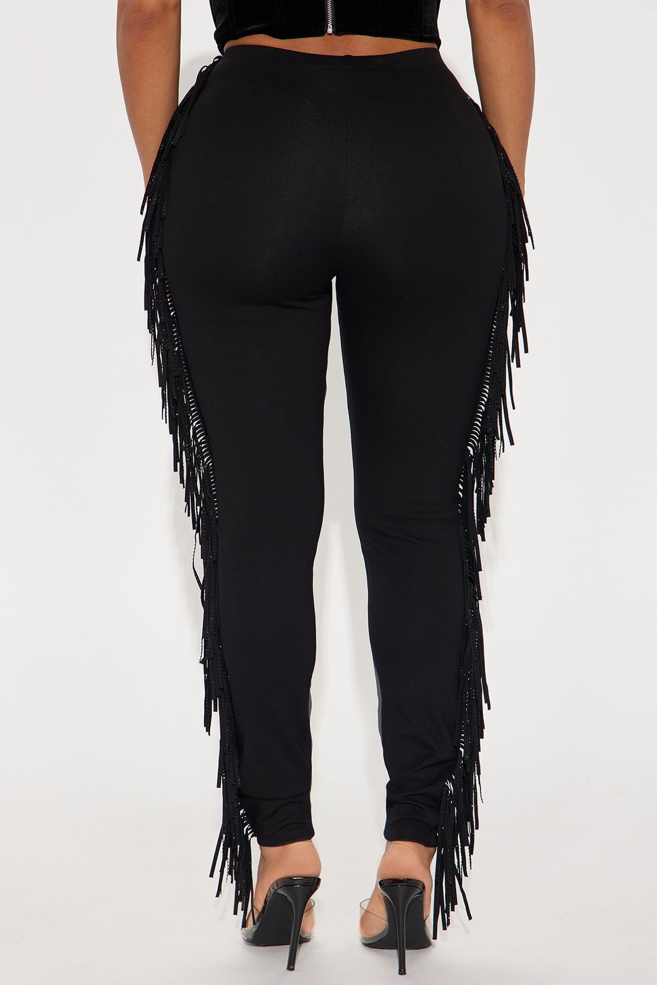 Think Of Me Rhinestone Fringe Legging - Black