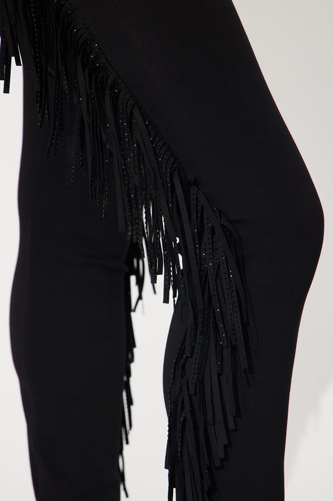 Think Of Me Rhinestone Fringe Legging - Black