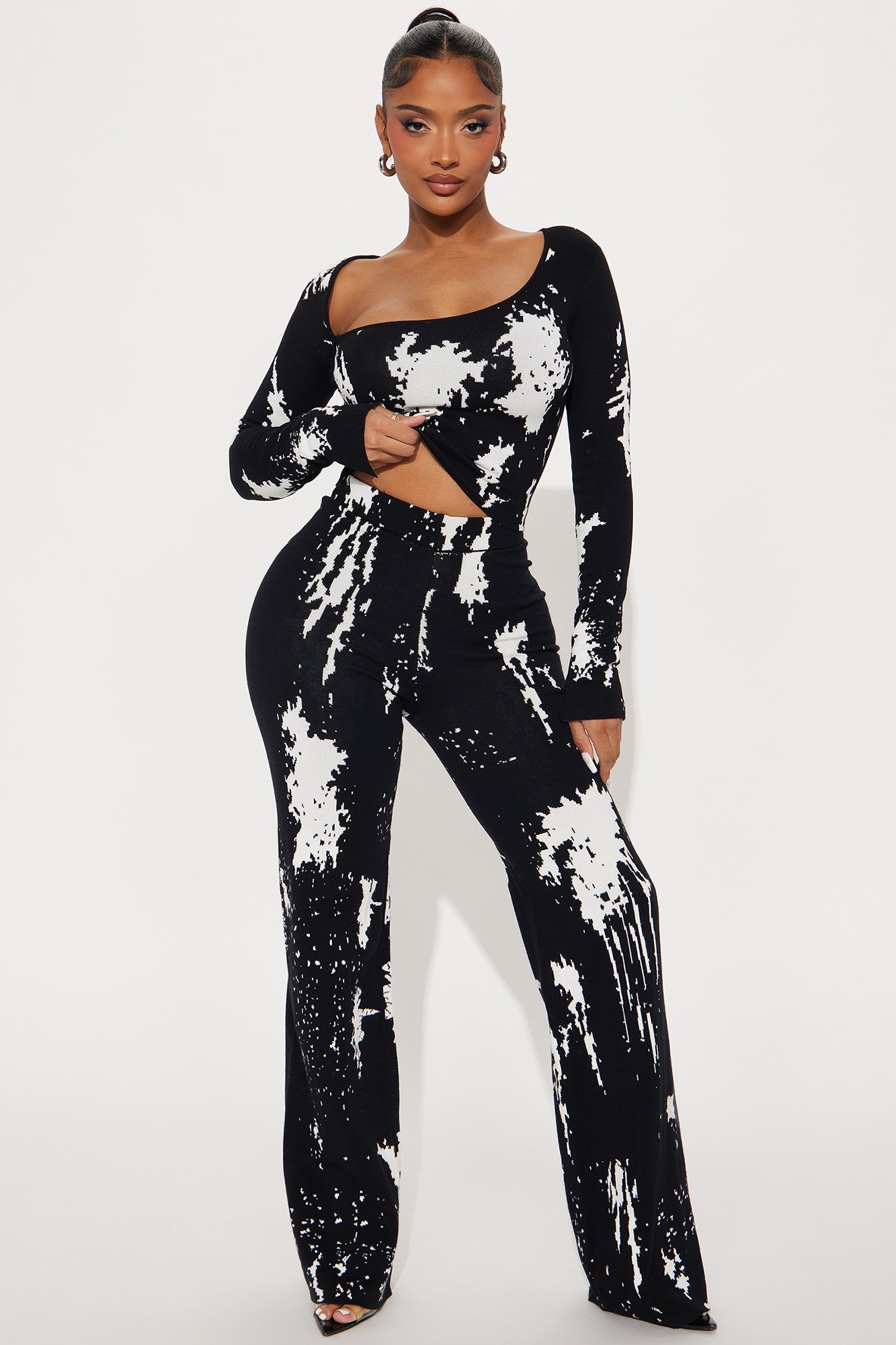 Zae Sweater Wide Leg Pant Set - Black/combo