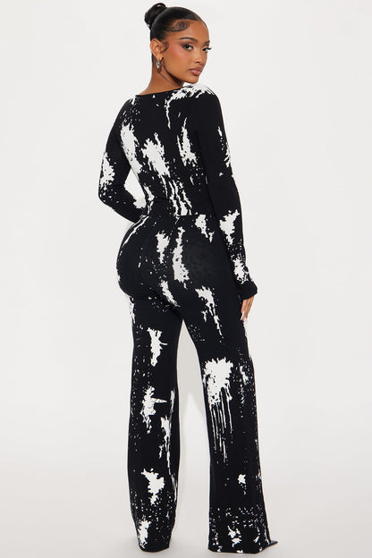Zae Sweater Wide Leg Pant Set - Black/combo