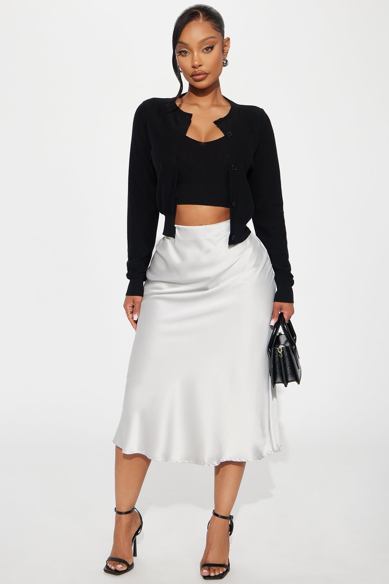 Rhode Island 2 Piece Cropped Cardigan Sweater - Black