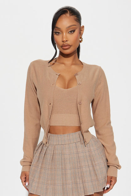 Rhode Island 2 Piece Cropped Cardigan Sweater - Beige