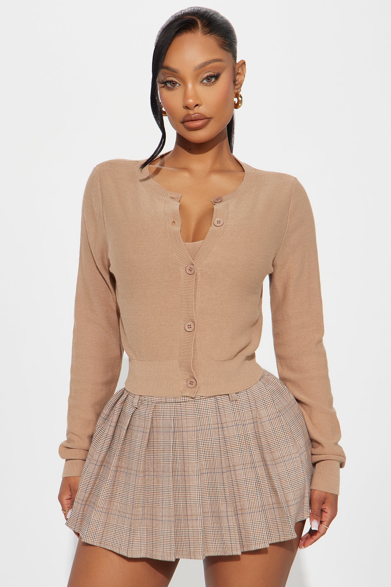 Rhode Island 2 Piece Cropped Cardigan Sweater - Beige