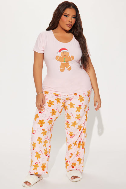 Jolly Gingerbread Plush PJ Pant Set - Pink/combo
