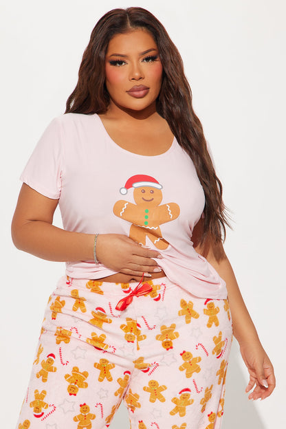 Jolly Gingerbread Plush PJ Pant Set - Pink/combo