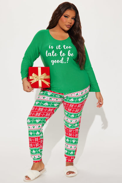 Too Late To Be Good Matching Family Long Sleeve PJ Jogger Set - Green