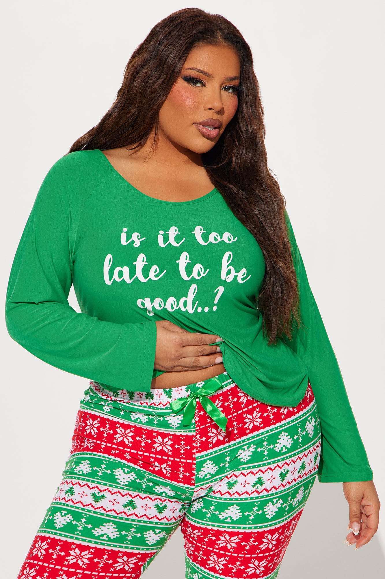 Too Late To Be Good Matching Family Long Sleeve PJ Jogger Set - Green