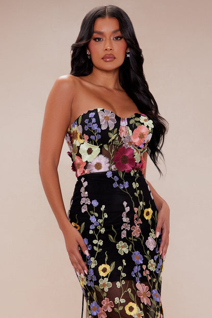 Spring Bloom Floral Embroidered Maxi Dress - Black/combo