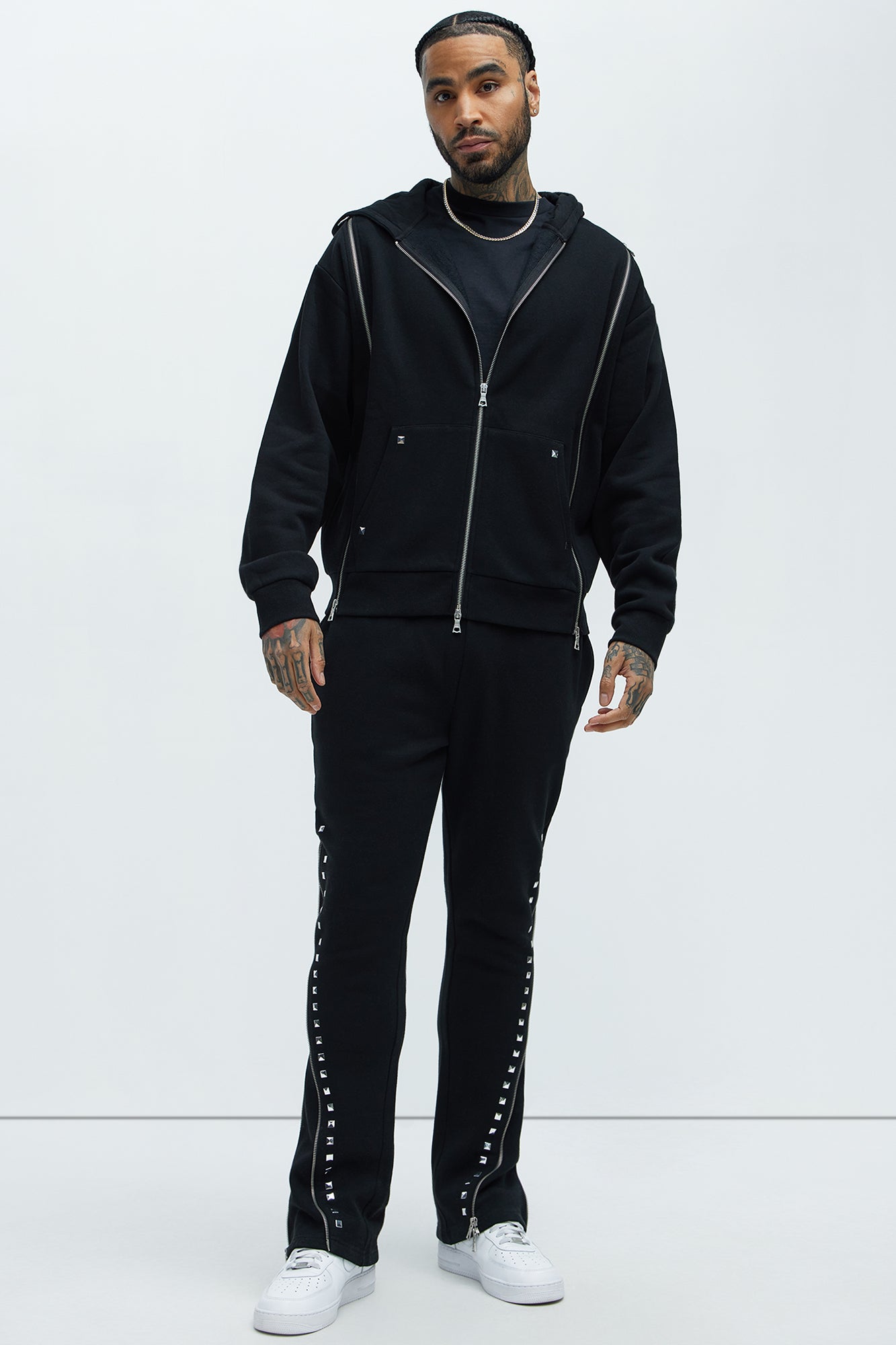 Tyson Sleaze Studded Zip Up Hoodie - Black